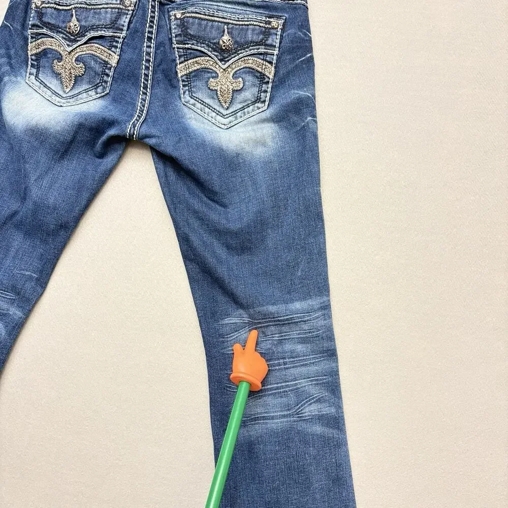 Rock Revival Jeans Semak Low Rise Bootcut Embellished Flap Pocket Denim Size 29